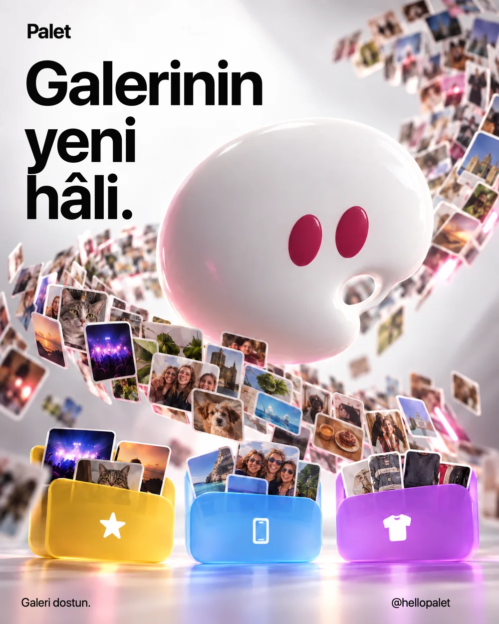 Galerinin yeni hâli — Palet lansman postu, AI destekli görsel