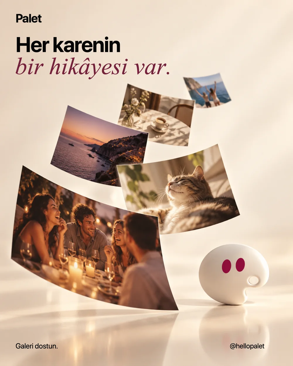 Her karenin bir hikâyesi var. — Palet lansman postu, AI destekli görsel