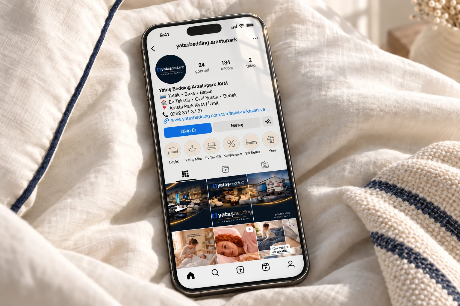 Gerçek profil referanslı AI mockup · Yataş Arasta Park Instagram profili
