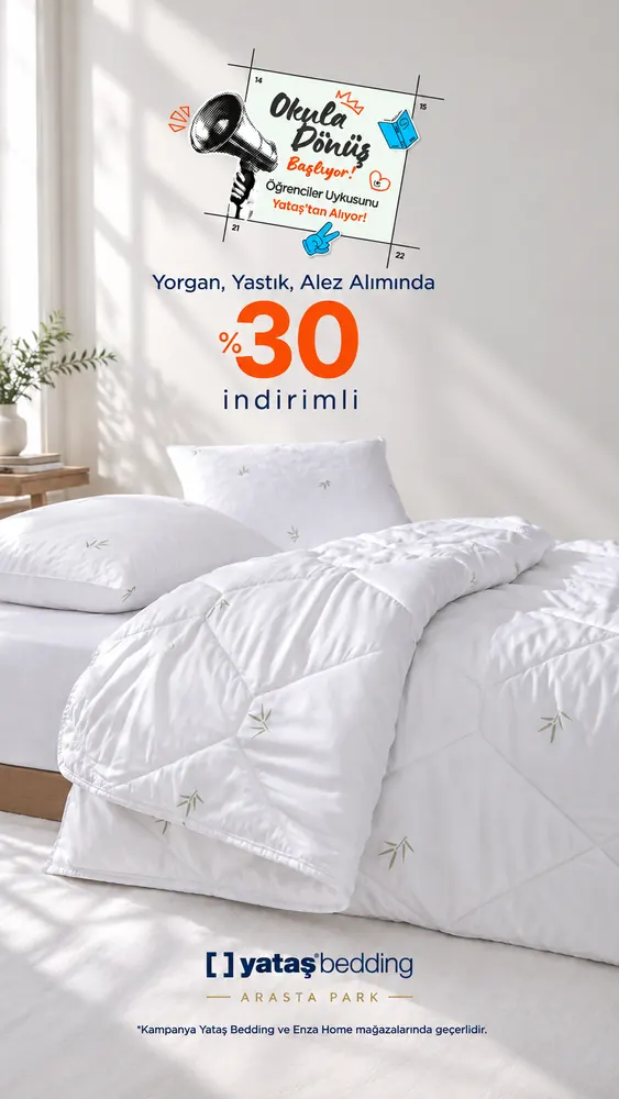 Yorgan, yastık ve alez alımında indirim